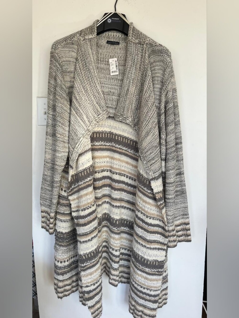 Addition Elle Beige and Black Trim Knit Cardigan